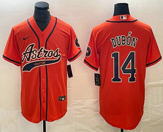 Men's Houston Astros #14 Mauricio Dubon Orange With Patch Cool Base Stitched Baseball Jersey