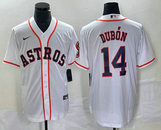 Men's Houston Astros #14 Mauricio Dubon White With Patch Cool Base Stitched Baseball Jersey