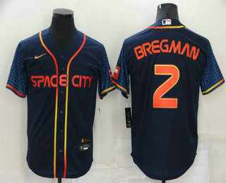 Men's Houston Astros #2 Alex Bregman 2022 Navy Blue City Connect Cool Base Stitched Jersey