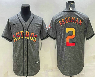 Men's Houston Astros #2 Alex Bregman Grey With Patch Cool Base Stitched Baseball Jersey