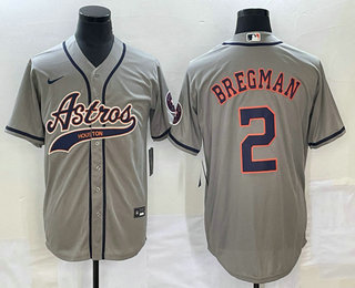 Men's Houston Astros #2 Alex Bregman Grey With Patch Cool Base Stitched Baseball Jersey