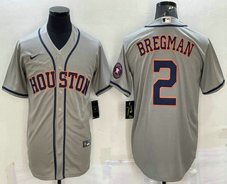 Men's Houston Astros #2 Alex Bregman Grey With Patch Stitched MLB Cool Base Nike Jersey