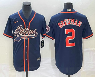 Men's Houston Astros #2 Alex Bregman Navy Blue With Patch Cool Base Stitched Baseball Jersey