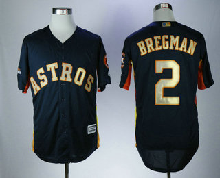 Men's Houston Astros #2 Alex Bregman Navy Blue with Gold Cool Base Stitched 2017 World Series Champions Patch Jersey