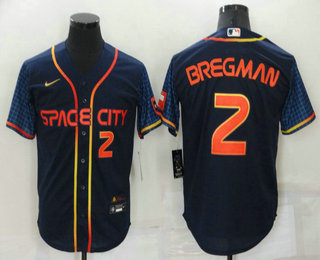 Men's Houston Astros #2 Alex Bregman Number 2022 Navy Blue City Connect Cool Base Stitched Jersey