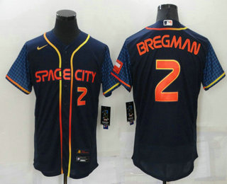 Men's Houston Astros #2 Alex Bregman Number 2022 Navy Blue City Connect Flex Base Stitched Baseball Jersey