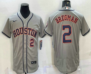 Men's Houston Astros #2 Alex Bregman Number Grey Stitched MLB Flex Base Nike Jersey