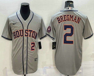 Men's Houston Astros #2 Alex Bregman Number Grey With Patch Stitched MLB Cool Base Nike Jersey