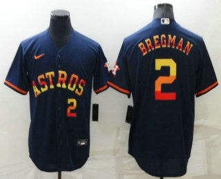 Men's Houston Astros #2 Alex Bregman Number Navy Blue Rainbow Stitched MLB Cool Base Nike Jersey