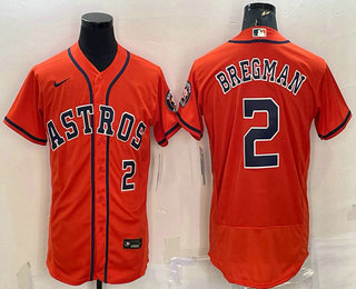 Men's Houston Astros #2 Alex Bregman Number Orange Stitched MLB Flex Base Nike Jersey