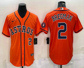 Men's Houston Astros #2 Alex Bregman Number Orange With Patch Stitched MLB Cool Base Nike Jersey