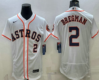 Men's Houston Astros #2 Alex Bregman Number White Stitched MLB Flex Base Nike Jersey