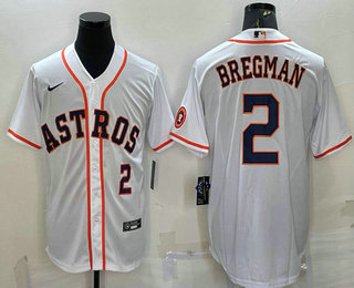 Men's Houston Astros #2 Alex Bregman Number White With Patch Stitched MLB Cool Base Nike Jersey