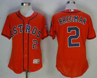 Men's Houston Astros #2 Alex Bregman Orange Stitched MLB 2016 Majestic Flex Base Jersey