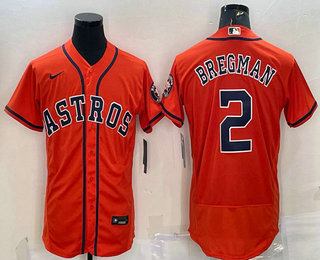 Men's Houston Astros #2 Alex Bregman Orange Stitched MLB Flex Base Nike Jersey