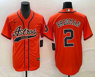 Men's Houston Astros #2 Alex Bregman Orange With Patch Cool Base Stitched Baseball Jersey