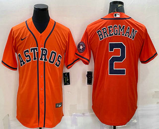 Men's Houston Astros #2 Alex Bregman Orange With Patch Stitched MLB Cool Base Nike Jersey