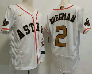 Men's Houston Astros #2 Alex Bregman White 2023 Gold Collection Authentic Jersey