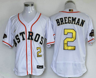 Men's Houston Astros #2 Alex Bregman White 2023 Gold Collection With World Serise Champions Patch Stitched Baseball Jersey