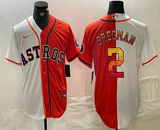 Men's Houston Astros #2 Alex Bregman White Orange Split Stitched Baseball Jersey