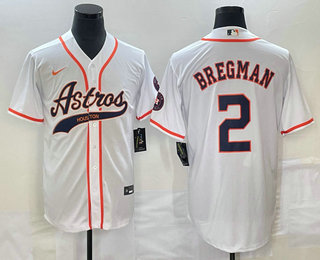 Men's Houston Astros #2 Alex Bregman White With Patch Cool Base Stitched Baseball Jersey