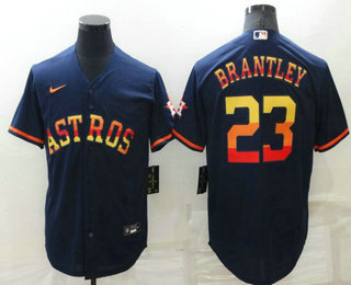 Men's Houston Astros #23 Michael Brantley Navy Blue Rainbow Stitched MLB Cool Base Nike Jersey