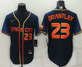 Men's Houston Astros #23 Michael Brantley Number 2022 Navy Blue City Connect Cool Base Stitched Jersey