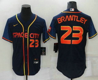 Men's Houston Astros #23 Michael Brantley Number 2022 Navy Blue City Connect Flex Base Stitched Baseball Jersey