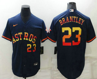 Men's Houston Astros #23 Michael Brantley Number Navy Blue Rainbow Stitched MLB Cool Base Nike Jersey