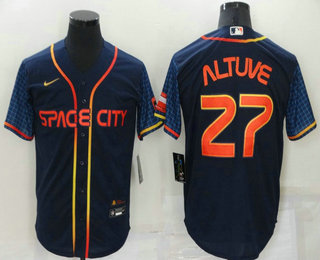 Men's Houston Astros #27 Jose Altuve 2022 Navy Blue City Connect Cool Base Stitched Jersey