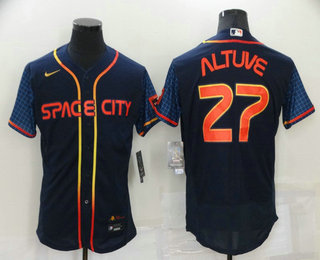 Men's Houston Astros #27 Jose Altuve 2022 Navy Blue City Connect Flex Base Stitched Baseball Jersey