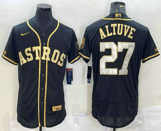 Men's Houston Astros #27 Jose Altuve Black Gold Flex Base Stitched Jersey