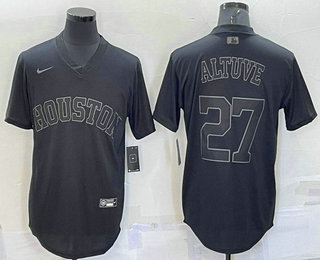 Men's Houston Astros #27 Jose Altuve Black Pullover Turn Back The Clock Stitched Cool Base Jersey