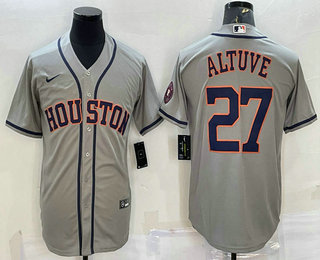 Men's Houston Astros #27 Jose Altuve Grey With Patch Stitched MLB Cool Base Nike Jersey