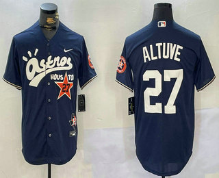 Men's Houston Astros #27 Jose Altuve Navy Blue Cactus Jack Cool Base Jersey