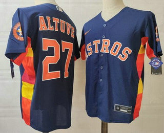 Men's Houston Astros #27 Jose Altuve Navy Blue Team Logo Stitched MLB Flex Base Nike Jersey