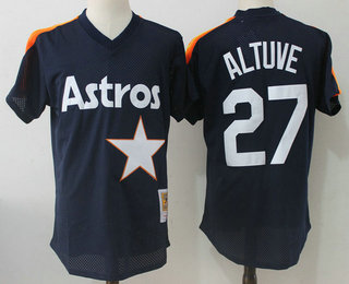 Men's Houston Astros #27 Jose Altuve Navy Blue Throwback Mesh Batting Practice Stitched MLB Mitchell & Ness Jersey