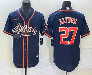 Men's Houston Astros #27 Jose Altuve Navy Blue With Patch Cool Base Stitched Baseball Jersey