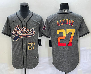 Men's Houston Astros #27 Jose Altuve Number Grey Gridiron Cool Base Stitched Baseball Jersey