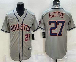 Men's Houston Astros #27 Jose Altuve Number Grey With Patch Stitched MLB Cool Base Nike Jersey