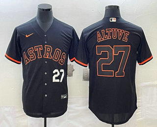 Men's Houston Astros #27 Jose Altuve Number Lights Out Black Fashion Stitched MLB Cool Base Nike Jersey 01