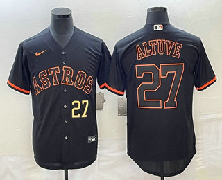 Men's Houston Astros #27 Jose Altuve Number Lights Out Black Fashion Stitched MLB Cool Base Nike Jersey 02