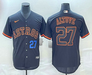 Men's Houston Astros #27 Jose Altuve Number Lights Out Black Fashion Stitched MLB Cool Base Nike Jersey 03