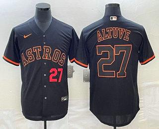 Men's Houston Astros #27 Jose Altuve Number Lights Out Black Fashion Stitched MLB Cool Base Nike Jersey 04