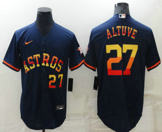 Men's Houston Astros #27 Jose Altuve Number Navy Blue Rainbow Stitched MLB Cool Base Nike Jersey