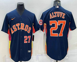 Men's Houston Astros #27 Jose Altuve Number Navy Blue With Patch Stitched MLB Cool Base Nike Jersey