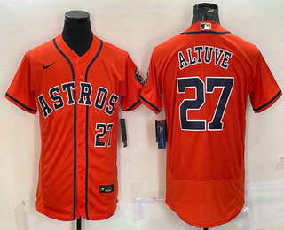 Men's Houston Astros #27 Jose Altuve Number Orange Stitched MLB Flex Base Nike Jersey