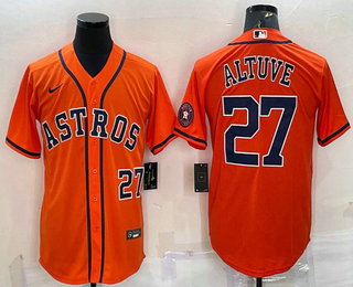 Men's Houston Astros #27 Jose Altuve Number Orange With Patch Stitched MLB Cool Base Nike Jersey