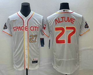 Men's Houston Astros #27 Jose Altuve Number White 2023 City Connect Flex Base Stitched Jersey 01