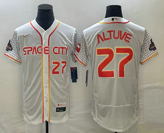 Men's Houston Astros #27 Jose Altuve Number White 2023 City Connect Flex Base Stitched Jersey 02